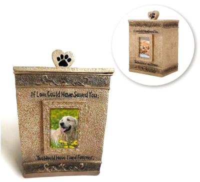 China Europe 9 inch pet urn for dog and cat, pet urn with picture pet memory box, photo frame resin funeral urns for sale