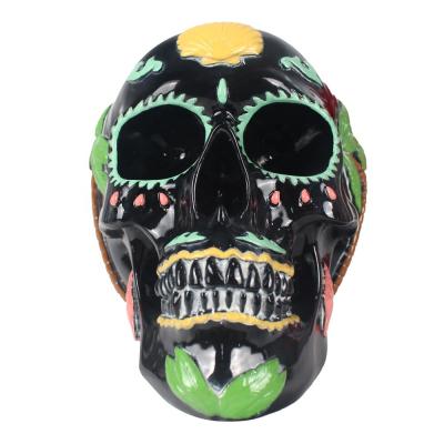 China Colorful Europe Skull Resin Pen and Pencil Holder Decorative Skeleton Master Stationery Desk Organizer for sale