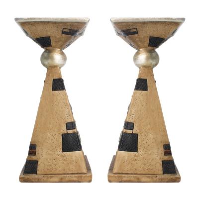 China Retro Europe Gold Pillar Candle Holders Set of 2, Home Decorations for Living Room, Dining Room Table for sale