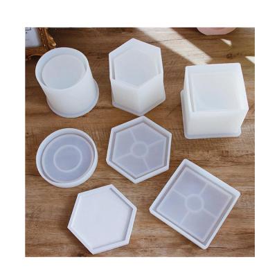 China Hot Viable Online Amazon Product Silicone Concrete Candle Jar Holder Molds Round Square Cylinder Resin Mold Flower Pot Molds for sale