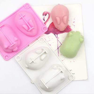 China New Hot Viable Design 2 Cavity Cute Amazon Rabbit Pig Shape Silicone Cake Mold, Food Grade Silicone Jelly Mold DIY Baking Mold for sale