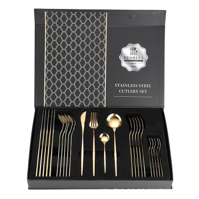 China Amazon Stainless Steel Flatware Dinnerware Viable Gold Colored Cutlery Set Low MOQ Product 24pcs From Online Store As Attractive Gold Gift for sale