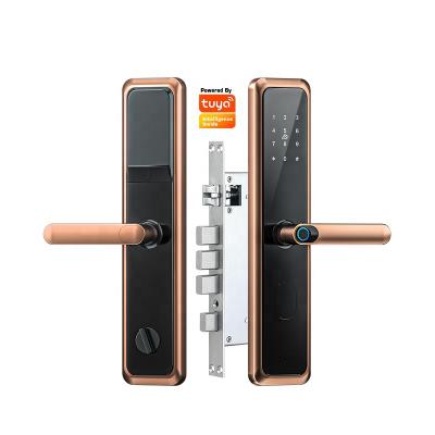 China Tuya biometric aluminum steel fingerprint wifi apartment smart door lock with 6068 mortise on steel door for sale