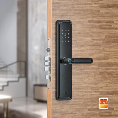 China biometric entry tuya keyless door wifi fingerprint smart door lock cylinder with fingerprint reader installed on steel door wood door for sale