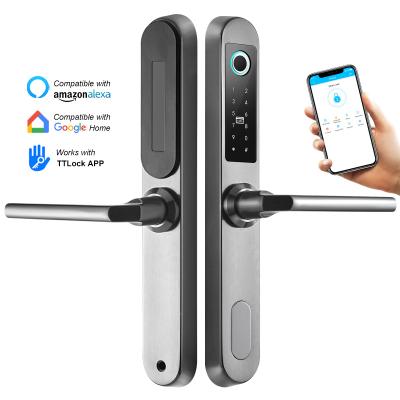 China Blue Electronic Fingerprint Control WiFi Apartment Stainless Steel App TTlock Smart Tooth Door Lock For Sliding Glass Aluminum Door for sale