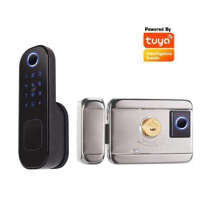 China Steel Door For Outside Access Tuya Best New Arrival Wood Steel Door Keyless Smart Door Lock 2021 With App for sale