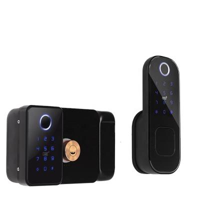 China Wireless Outdoor Smart Fingerprint Security Zinc Alloy Stainless Steel App TTlock Digital Rim Lock TTlock With Both Readers for sale