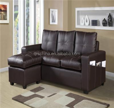 China Dark Brown Classic Corner Sofa Bed PVC Sofa For Living Room for sale