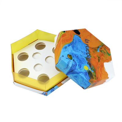 China Free Sample Materials Flat Pack Portable Hexagonal Custom Folding Box Recycled Packaging Paper Cardboard Foldable Gift Box For Lipstick for sale