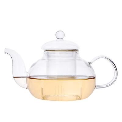 China Competitive Price 400ml Sustainable Heat Resistant Glass Warmer Teapot With Infuser Lid for sale