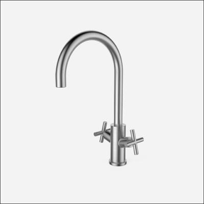 China Tall Double Handle Kitchen Faucet Drinking Water Faucet Brushed Nickel for sale