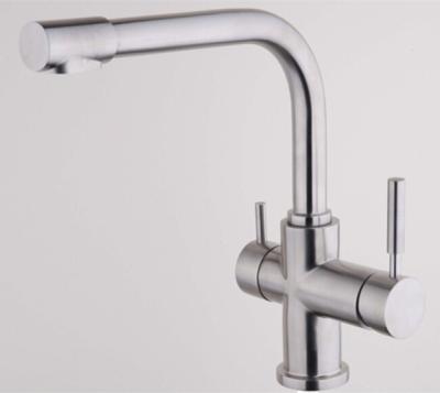 China Water Saving Double Handle Kitchen Faucet Single Hole with Brushed Polish for sale