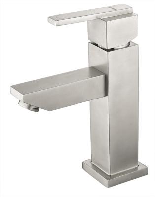 China Flat Stainless Steel Bathroom Faucets Brushed Nickel Sink Mixer Taps for sale