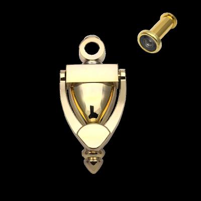 China Modern polished brass door knocker with viewer for sale