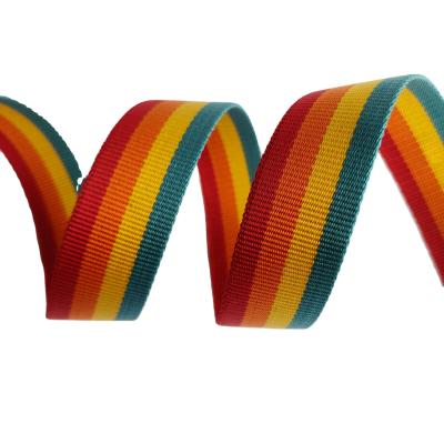 China Hot Sale Customized Viable Rainbow Seat Belt Webbing Plain Weave Watch Straps Woven Colorful Sheer Nylon Webbing for sale