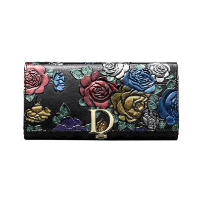 China New RFID Banyanu Women's Long Wallet Large Capacity Custom Cowhide Painted Leather for sale