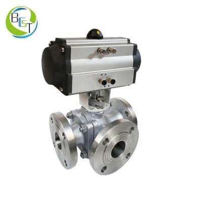 China General Stainless Steel Two Way Or Three Way Pneumatic Type Flange Or Thread Connection Ball Valve for sale