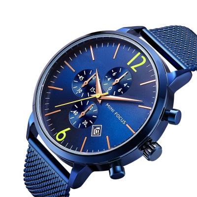 China Montre Homme Automatic Date Fashion Men's Blue Quartz Watch Mini Focus Watches Waterproof Chronograph for sale