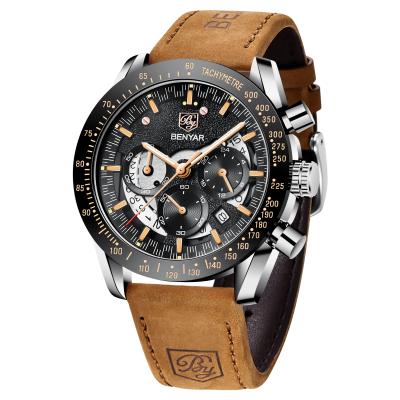 China Original Luxury Fashion Mens Automatic Wrist Watch BENYAR Date Military Leather Chronograph 5120 Watches Relojes Hombre for sale