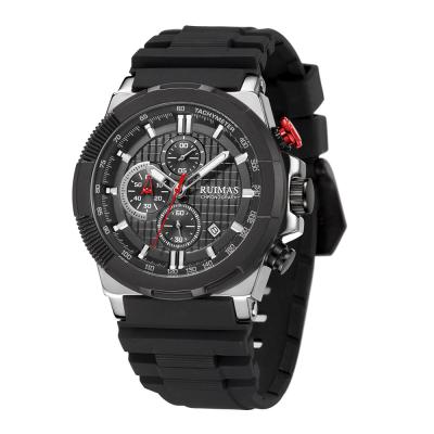 China RUIMAS Auto Date Watch New Trend Military Wristwatch Sports Multifunctional Silicone Band Luminous Chronograph Hand Watches For Men for sale