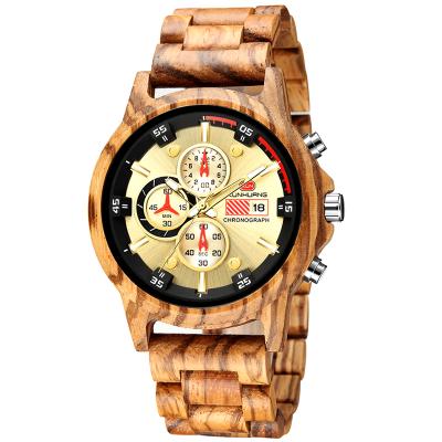 China Zebra Automatic Wooden Watches Date KUNHUANG Custom Wood Watch 1010 Logo Timepieces Luxury Men Chronograph for sale