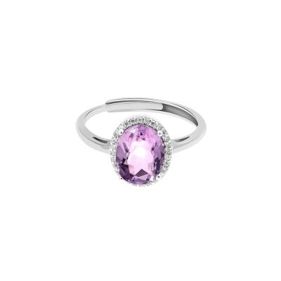 China CLASSIC Solid 925 Sterling Silver Natural Amethyst Oval Adjustable Ring | February Lucky Stone | Natural purple amethyst ring for sale