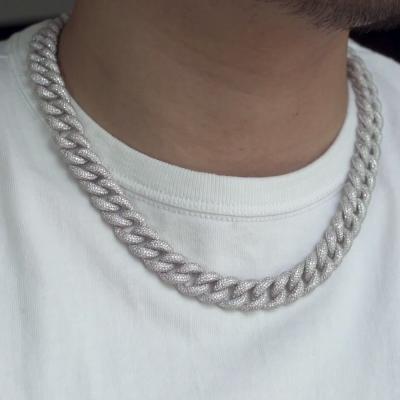 China Custom Hiphop Hand Set 925 Sterling Silver VVS D Color Moissanite Hip Hop Cuban Link Chain Necklace For Men With Certificate for sale