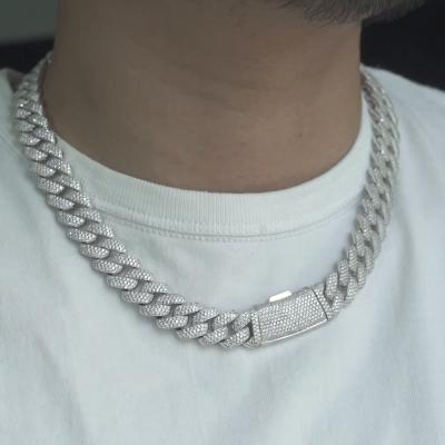 China Custom Hiphop Hand Set 925 Sterling Silver VVS D Color Moissanite Hip Hop Cuban Link Chain Necklace For Men With Certificate for sale