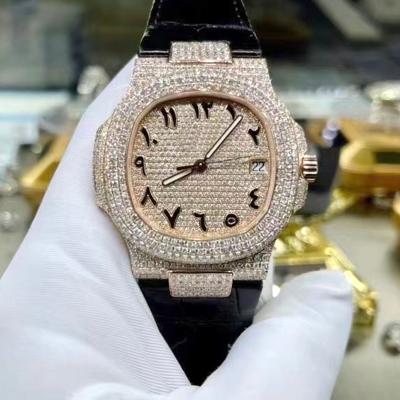 China Luxury Premium VVS Iced Out White Moissanite Hand Set Diamond Bezel Custom Watch for sale