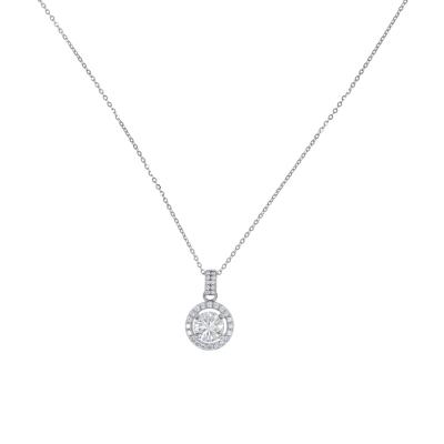 China Solid CLASSIC 925 Sterling Silver 1ct 6.5mm Round Moissanite Diamond Pendant Necklace | wedding jewelry for sale