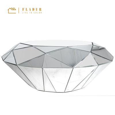 China Convertible Silver Modern Luxury Diamond Coffee Table Irregular Mirrored Glass Villa Living Room for sale