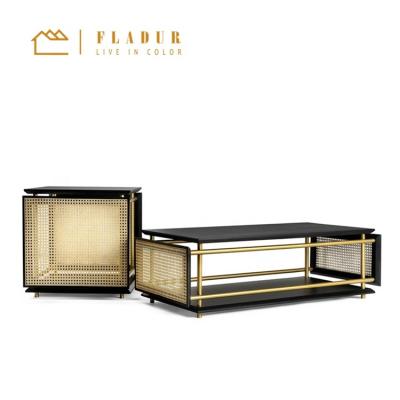 China Convertible luxury modern wooden coffee table top stainless steel metal end table tea table living room bedroom for sale