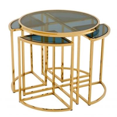 China Modern italian luxury cheap tempered glass top stainless steel ware sofa side table coffee table living room bedroom for sale