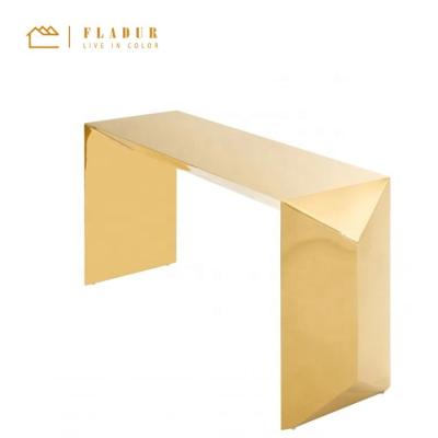 China Italian luxury modern French style gold stainless steel frame wall console table coffee table convertible living room bedroom for sale