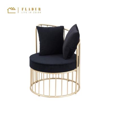 China Comfortable Velvet Upholstered Barrel Metal Frame Dining Chair Lounger For Living Room Bedroom for sale