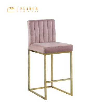 China Fashionabel modern glamorous velvet upholstery metal frame counter barstool gold legs metal frame restaurant dining chairs for sale