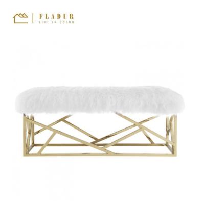 China Comfortable White Gold Geometric Low Ottoman Sheepskin Luxury Bench For Living Room Bedroom Living Room for sale