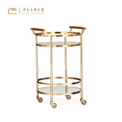 China Garden Center Luxury Gold Shelf Clear Glass Trolley For Hotel for sale