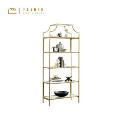 China Ane Elegant Antique Gold Metal Stainless Steel Frame Tempered Glass Bookcase for sale