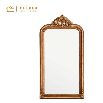 China Modern Elegant Luxury Antique Gold Leaf Guilded Wooden Mirror Makeup Mirror Bathroom Mirror Living Room Decorative Hanging Bedroom for sale