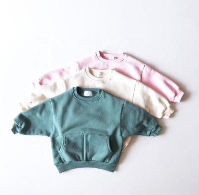 China Baby Boy Sweater Kids Cotton Anti-shrink Long Sleeve Crewneck Sweatshirts Two Pockets Children's Hoodie Wholesale for sale