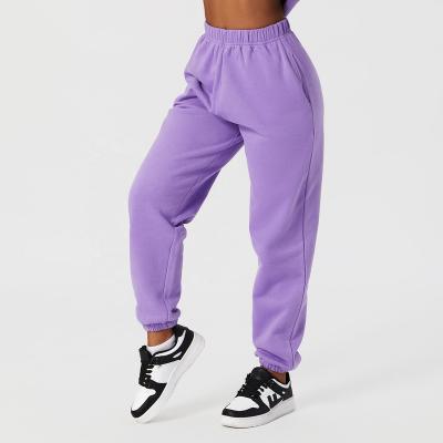 China wholesale Anti-wrinkle oversized sports loose pants 86% cotton 14% polyester fleece jogger women's purple sweatpants no string for sale