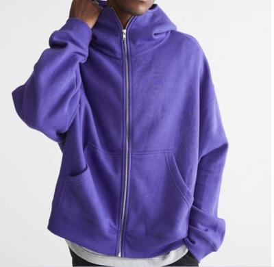 China New Fashion Drop Shoulder Mens Hoodie Full Zip Plain Purple Anti-Wrinkle Hoodie Custom for sale