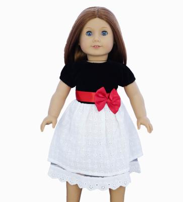 China Black And White Muslin Dress for 18 inch Doll with Red Bowknot Girdle for sale