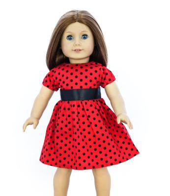 China Black Dot Red Doll Dress with Black Girdle , Cute 18 inch Doll Clothes for sale