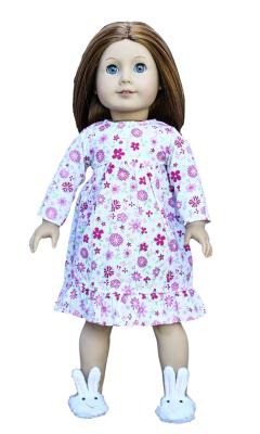 China Cute Floral Pattern Nightdress with Rabbit Wool Slippers , 18 inch American Girl Dolls Clothing for sale