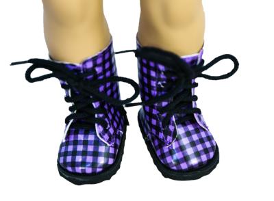 China Purple And White Plaid Doll Boots , 18 inch American Girl Doll Boots for sale