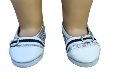 China Silver Paillette White Head Doll Shoes With Metal Button For 18 Inch Madame Alexander Doll for sale