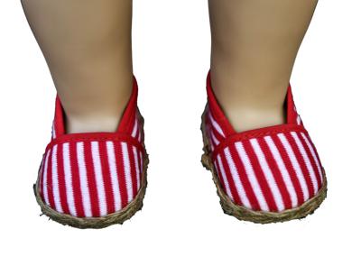 China Red And White Streak Muslin Doll Shoes For 18inch Doll , Madame Alexander Doll Shoes for sale