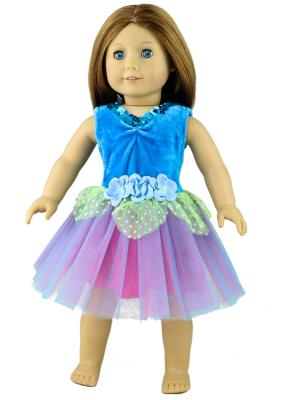 China Vestido hinchado azul de la muñeca de la flor del Applique de la pelusa y de la gasa, trajes americanos de la muñeca de la muchacha en venta